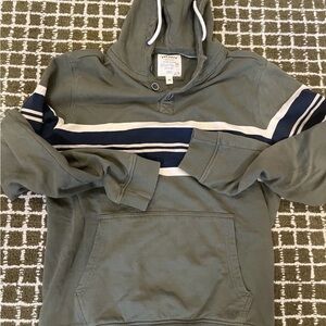 Fat Face Olive Crewneck Hoodie with Navy & Cream Stripes